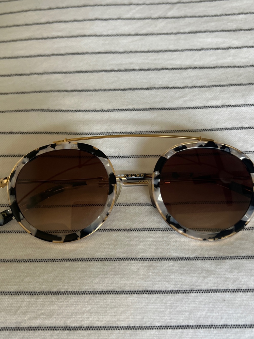 KREWE Round Black & Cream Tortoise Sunglasses with Brown Lenses